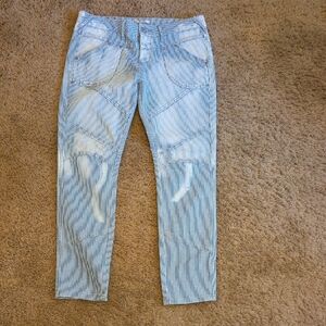 Free People Blue Striped Women's Straight Leg Jeans